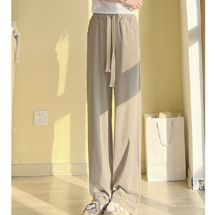 Women's High-Waist Wide-Leg Pants Ice Silk Thin Draped Straight Casual