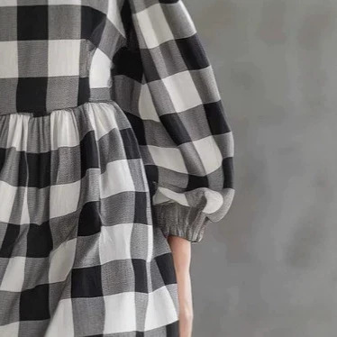 Retro Plaid Lantern Sleeve Square Neck Mini Dress