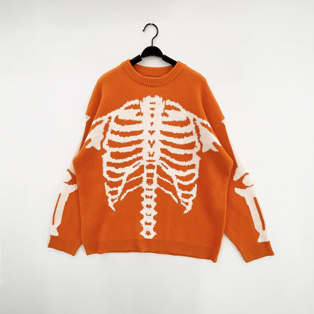 Colorblock Skull Jacquard Knit Sweater