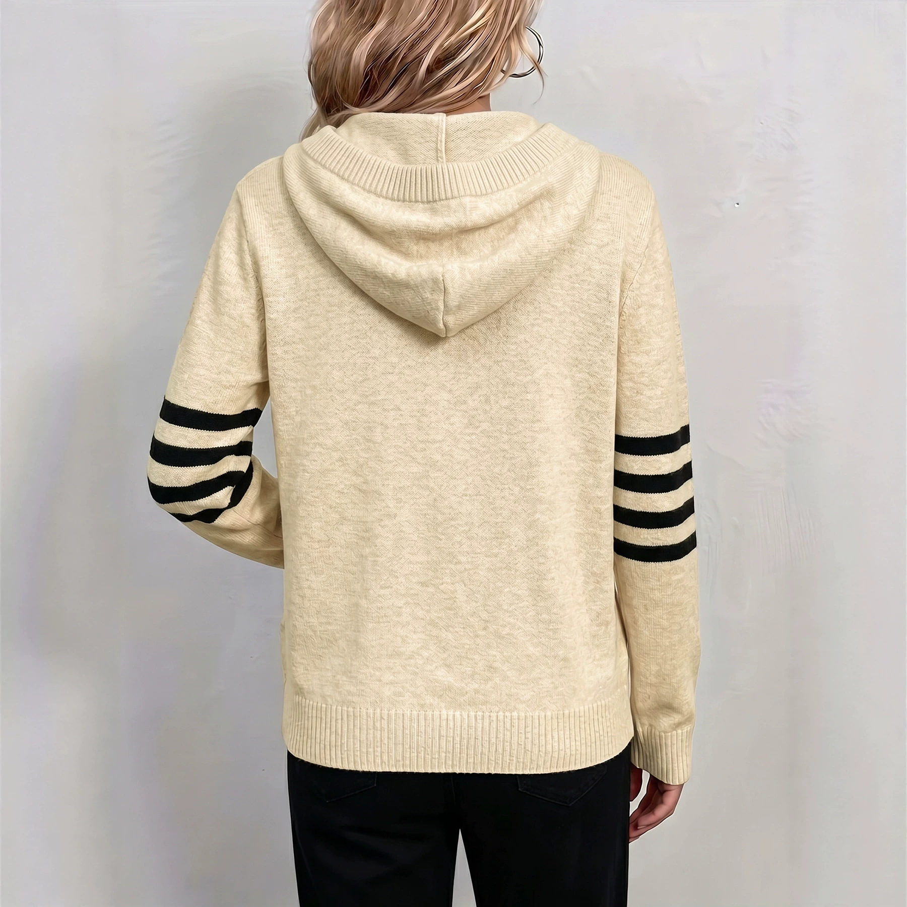 Women's Zip-Up Knit Hooded Cardigan with Pockets