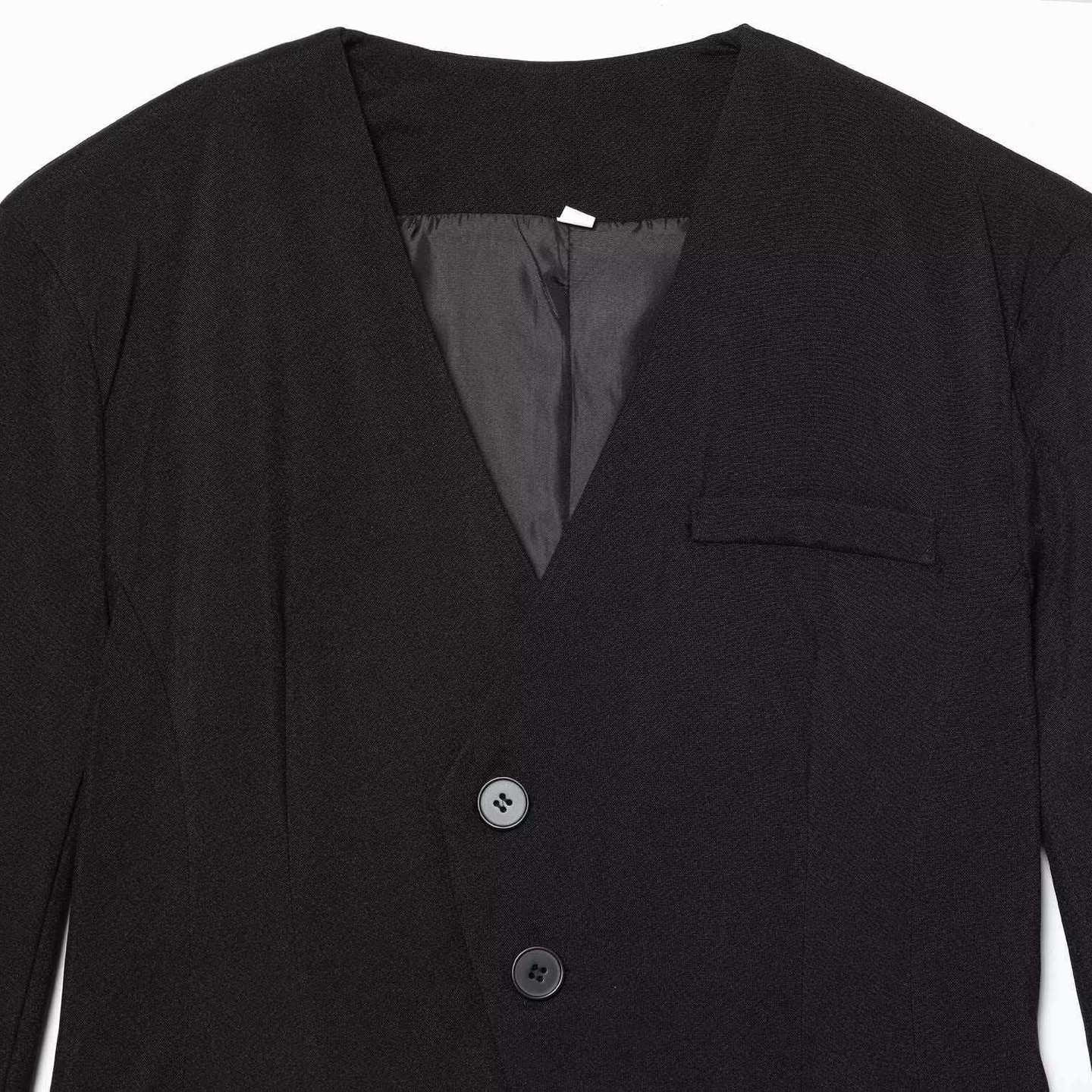 V-Neck Short Blazer-Style Jumpsuit Slimming Commuter Chic