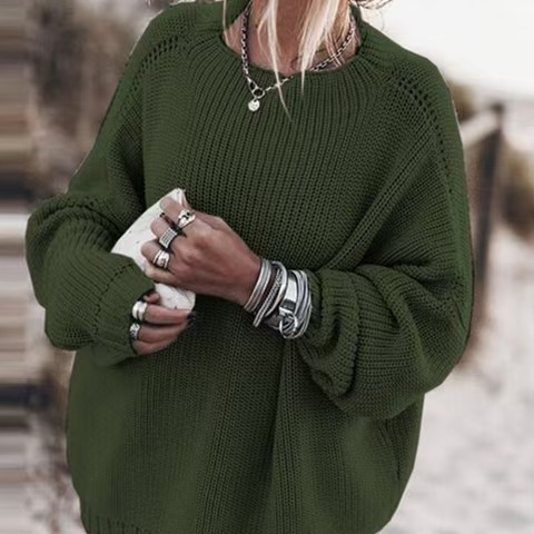 Women's Solid Knit Batwing Sleeve Loose Sweater