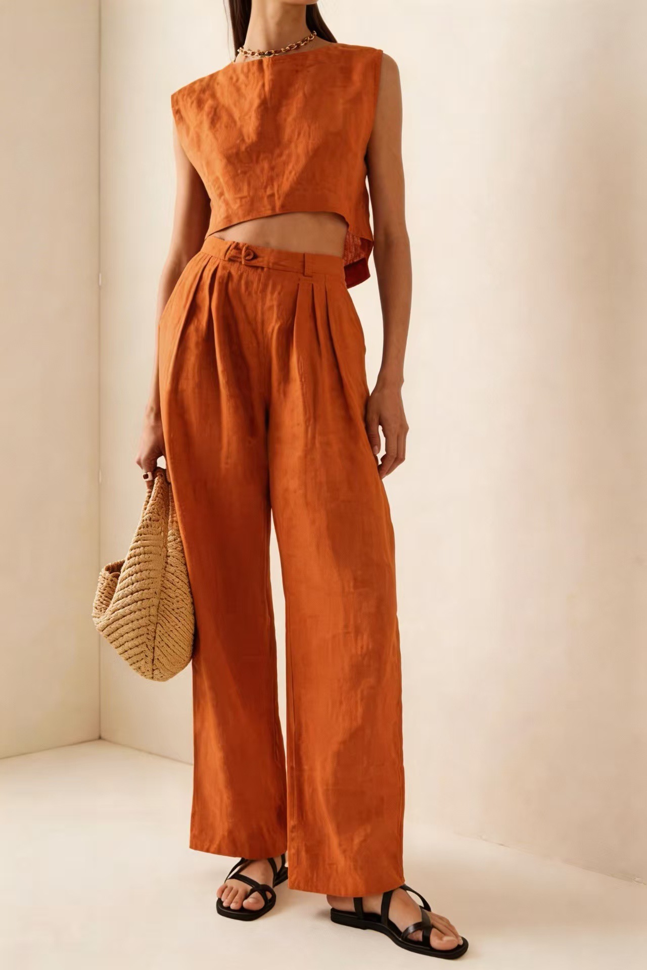 Women's Summer Round Neck Loose Casual Two-Piece Pants Set