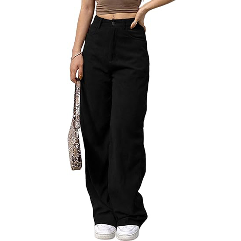 Women's High-Waist Corduroy Wide-Leg Straight Pants Solid Casual