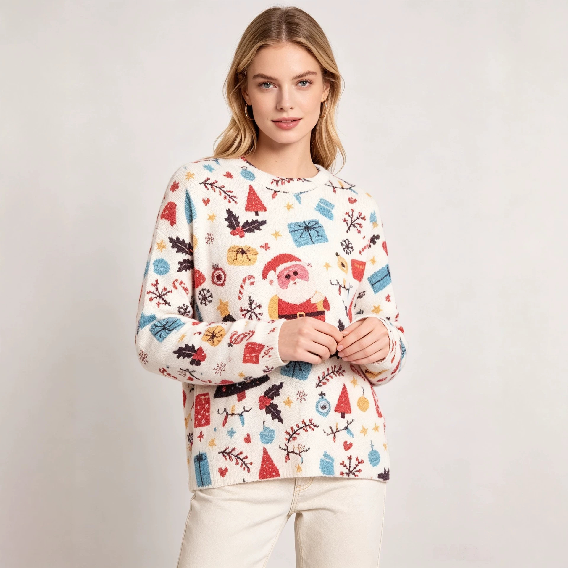 3D Print Christmas Sweater Women's Crewneck Long Sleeve Pullover