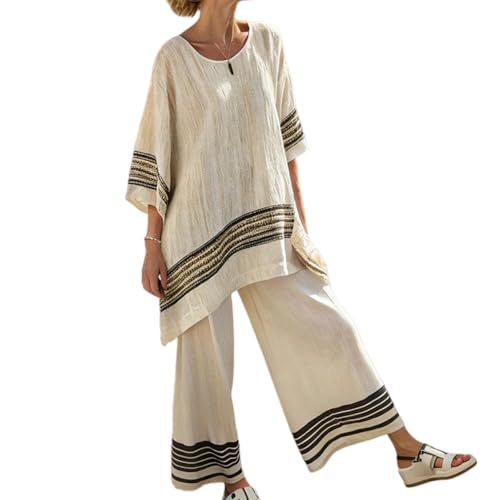 Bohemian Print Crewneck Short Sleeve Top and Pants Casual Set