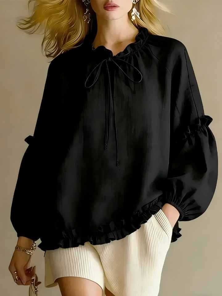 Women's Casual Crewneck Long Sleeve Crinkled Loose Top
