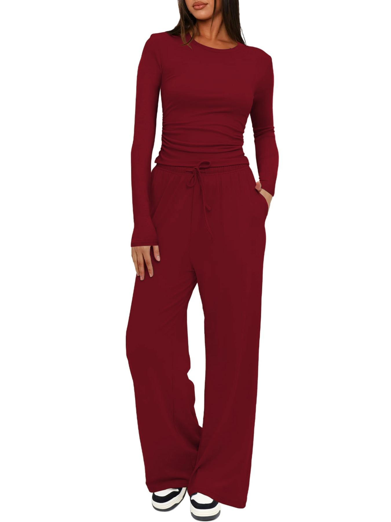 Women's Asymmetric Long Sleeve Wide Leg Pants Casual Set