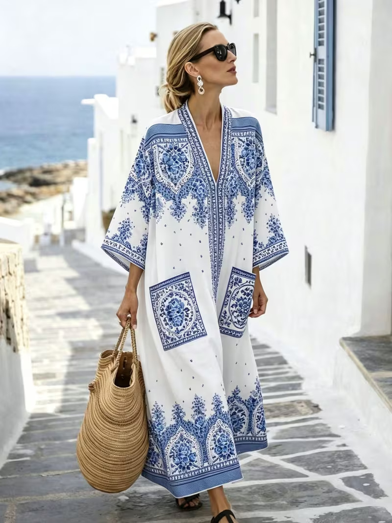 Women's Floral Boho Print Casual Midi Dress