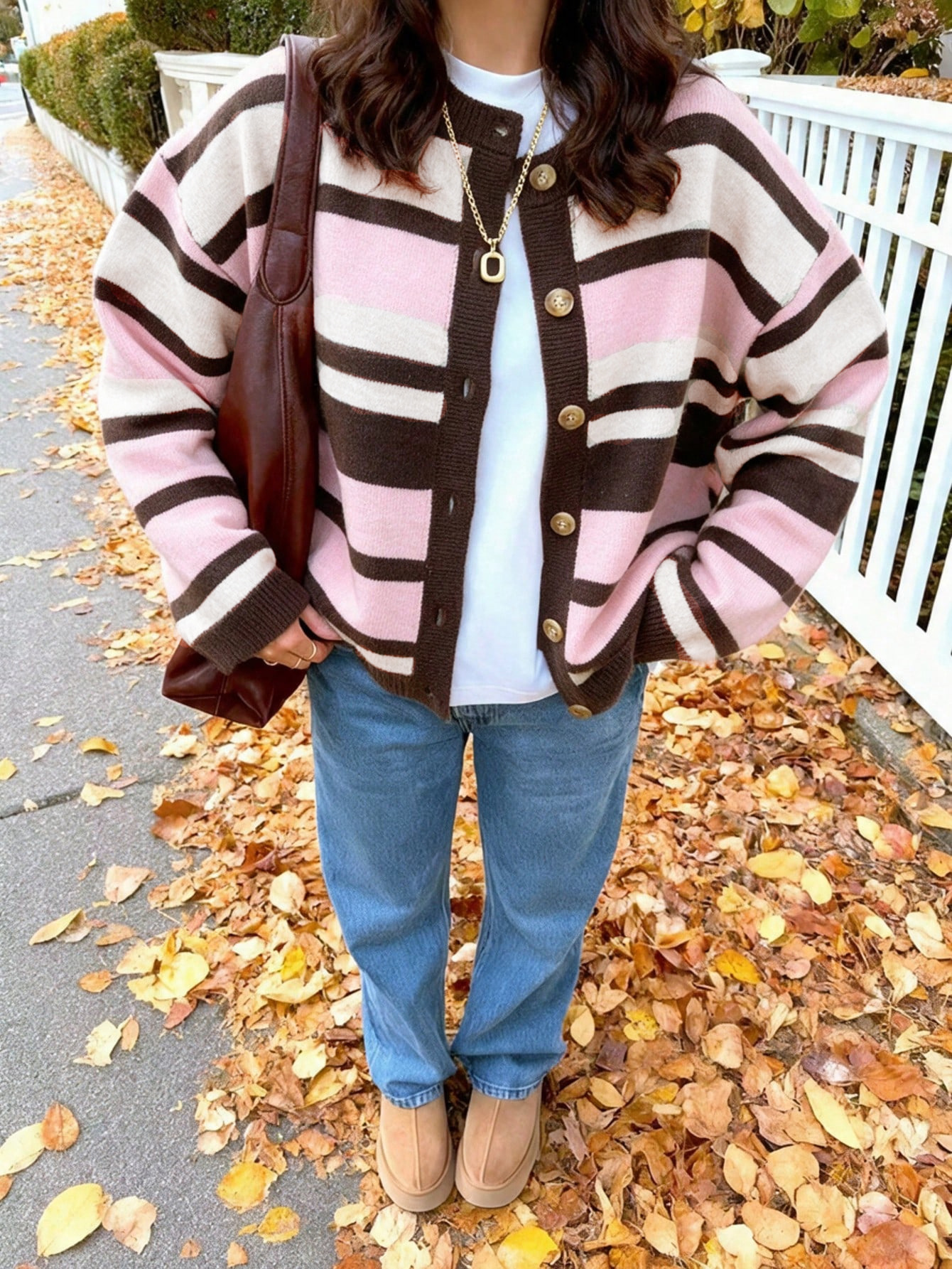 Retro Striped Knit Cardigan Women's Loose Casual Sweater