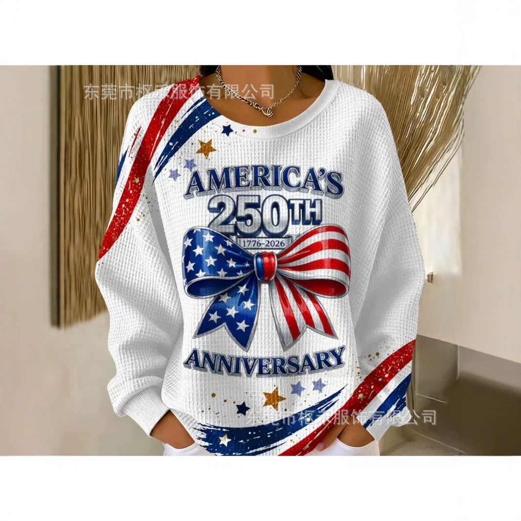 Women's American Flag Bow Anniversary Print Sweatshirt