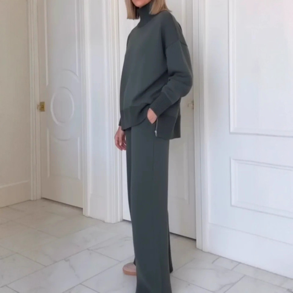 Women's Solid Color Casual Two-Piece Sweatshirt Set