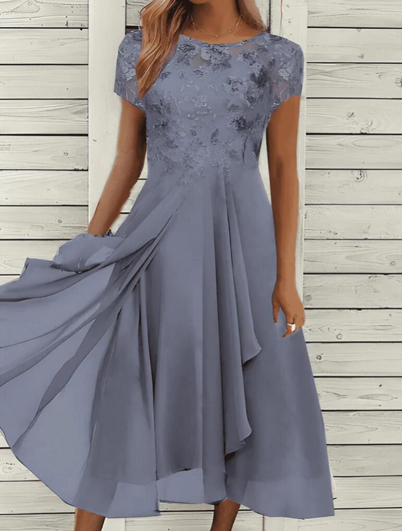 Chiffon Sequin Print Round Neck Maxi Dress