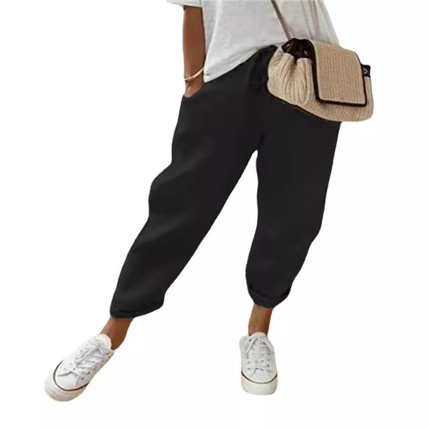 Women's Cotton Pants with Pockets Elastic Waist Relaxed Fit