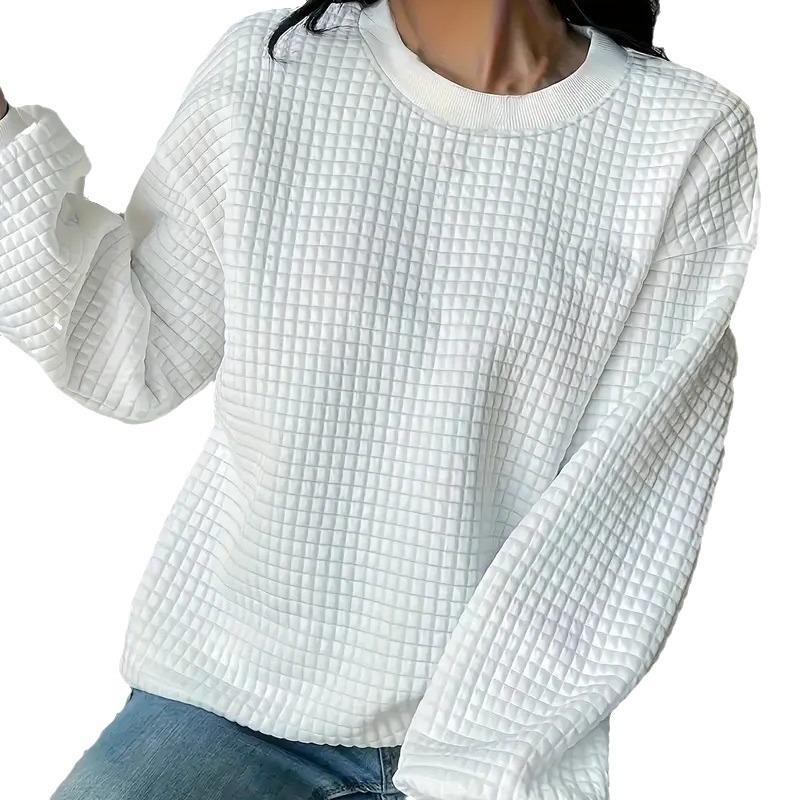 Women's Solid Color Crewneck Pullover Sweatshirt Casual Top