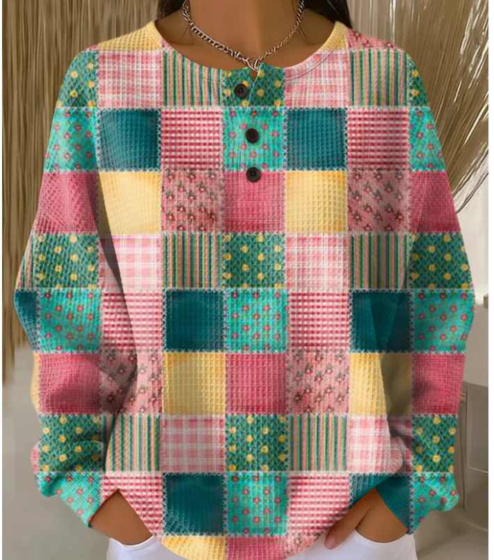 Women's Plaid Pumpkin Floral Butterfly Print Button Sweatshirt