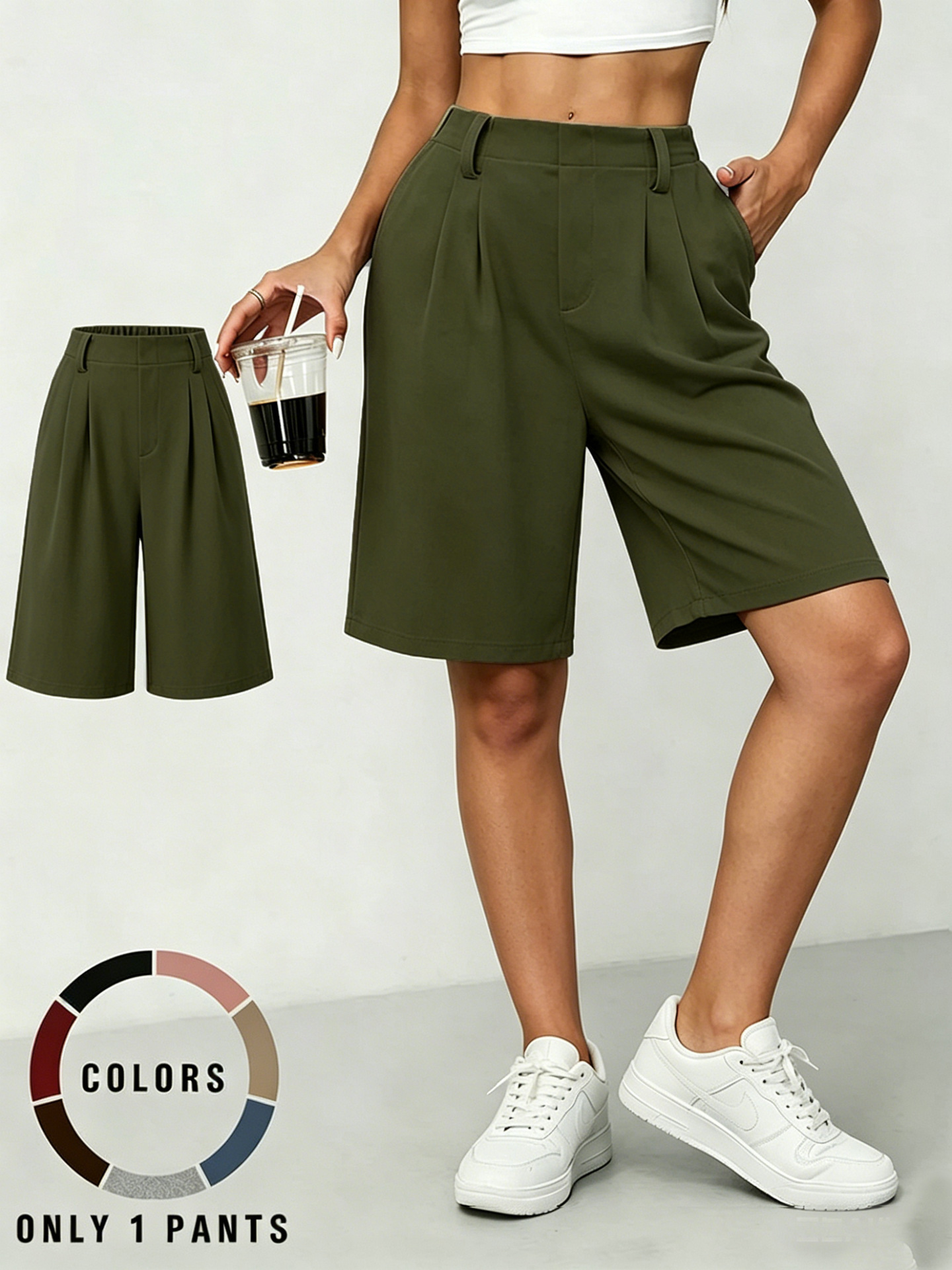 Women's Wide-Leg Bermuda Shorts with Pockets