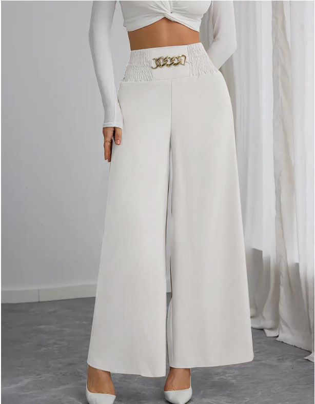 High-Waist Chain Smocked Wide-Leg Pants