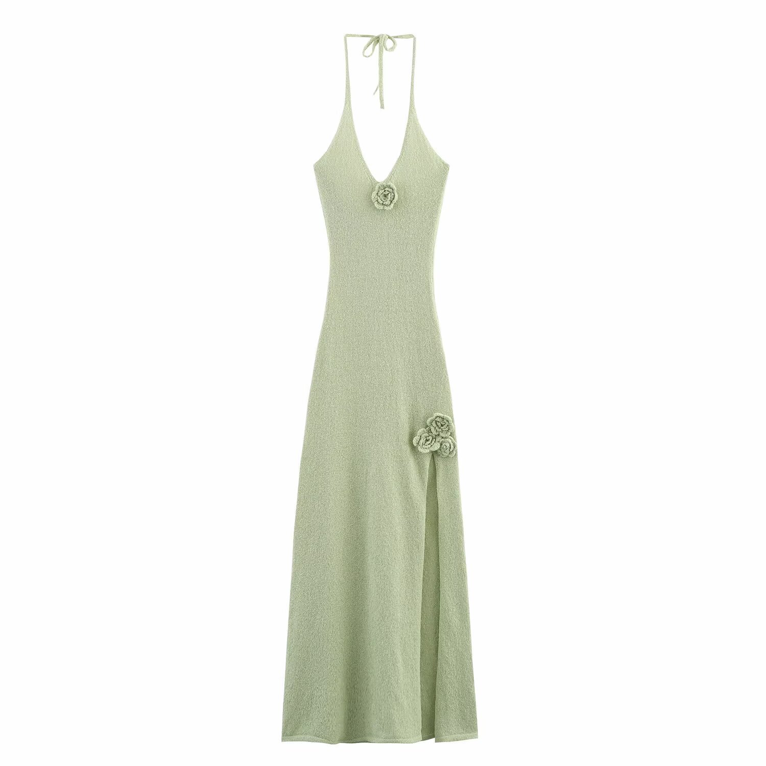 Women's Sleeveless V-Neck Open-Back A-Line Maxi Dress Solid Color