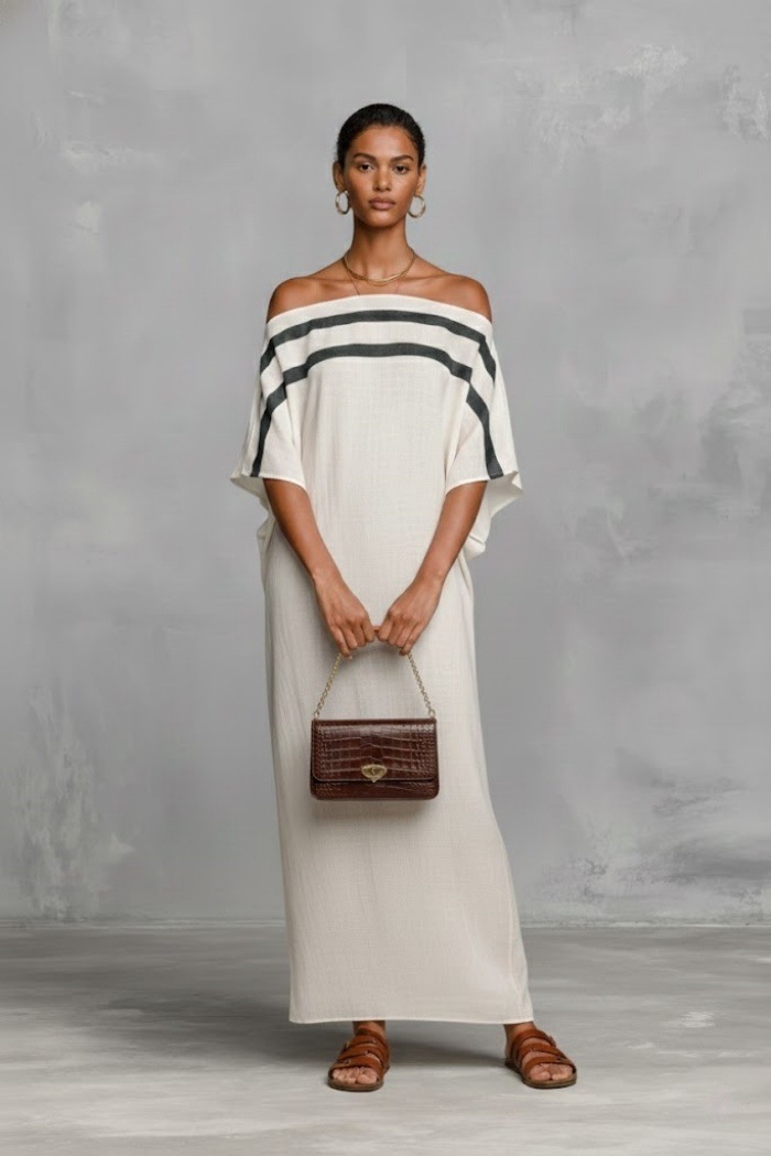 Off-Shoulder Maxi Dress with Batwing Sleeves
