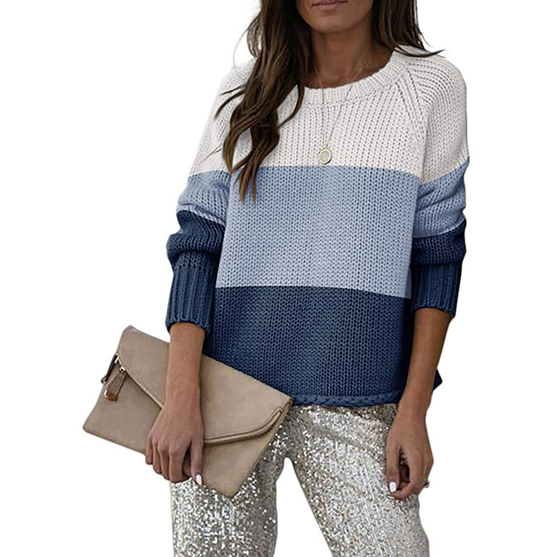 Women's Striped Crewneck Knit Sweater Plus Size Casual Pullover