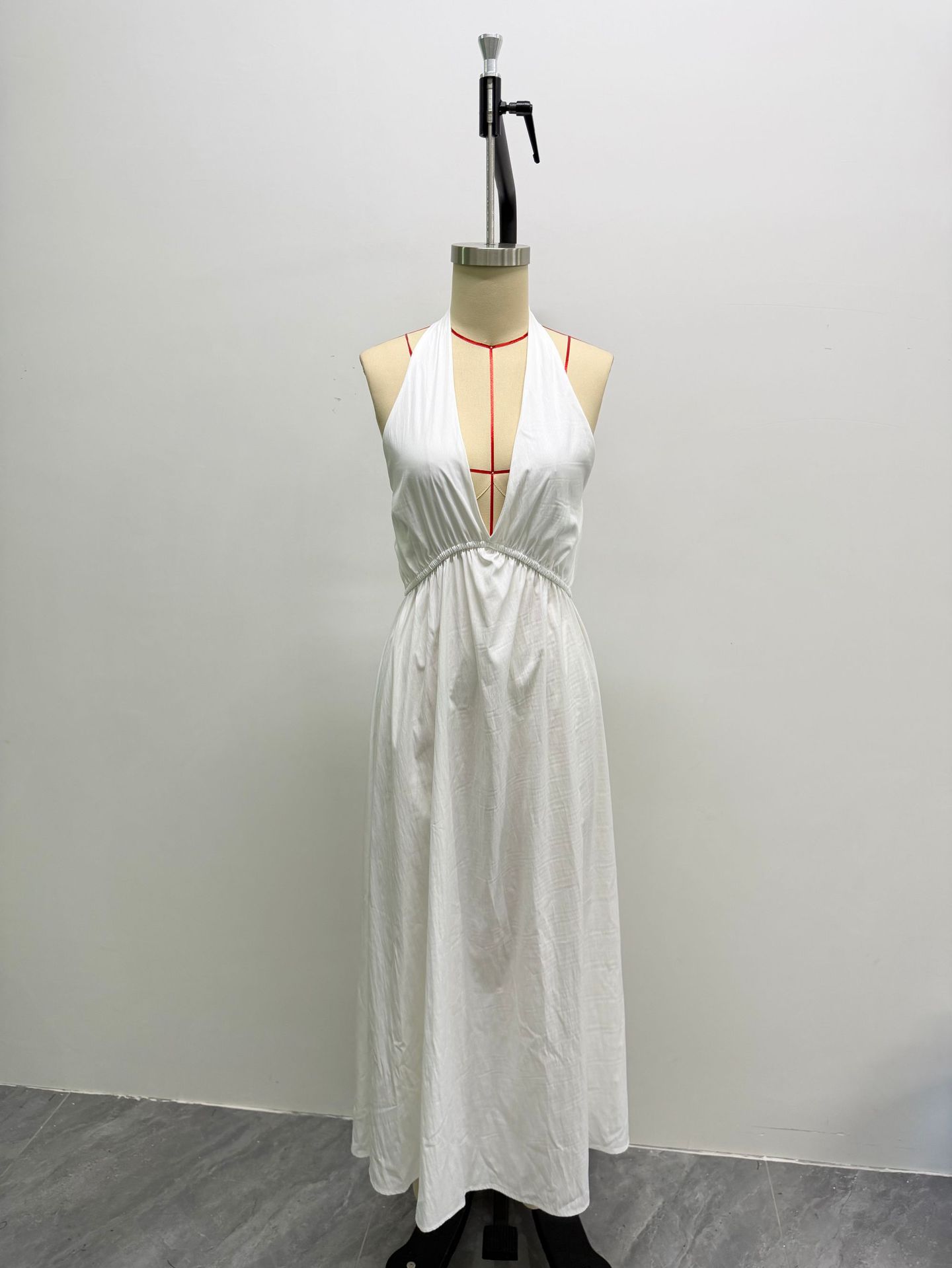 Women's Deep V-Neck Pleated Halter Open-Back Long Evening Dress