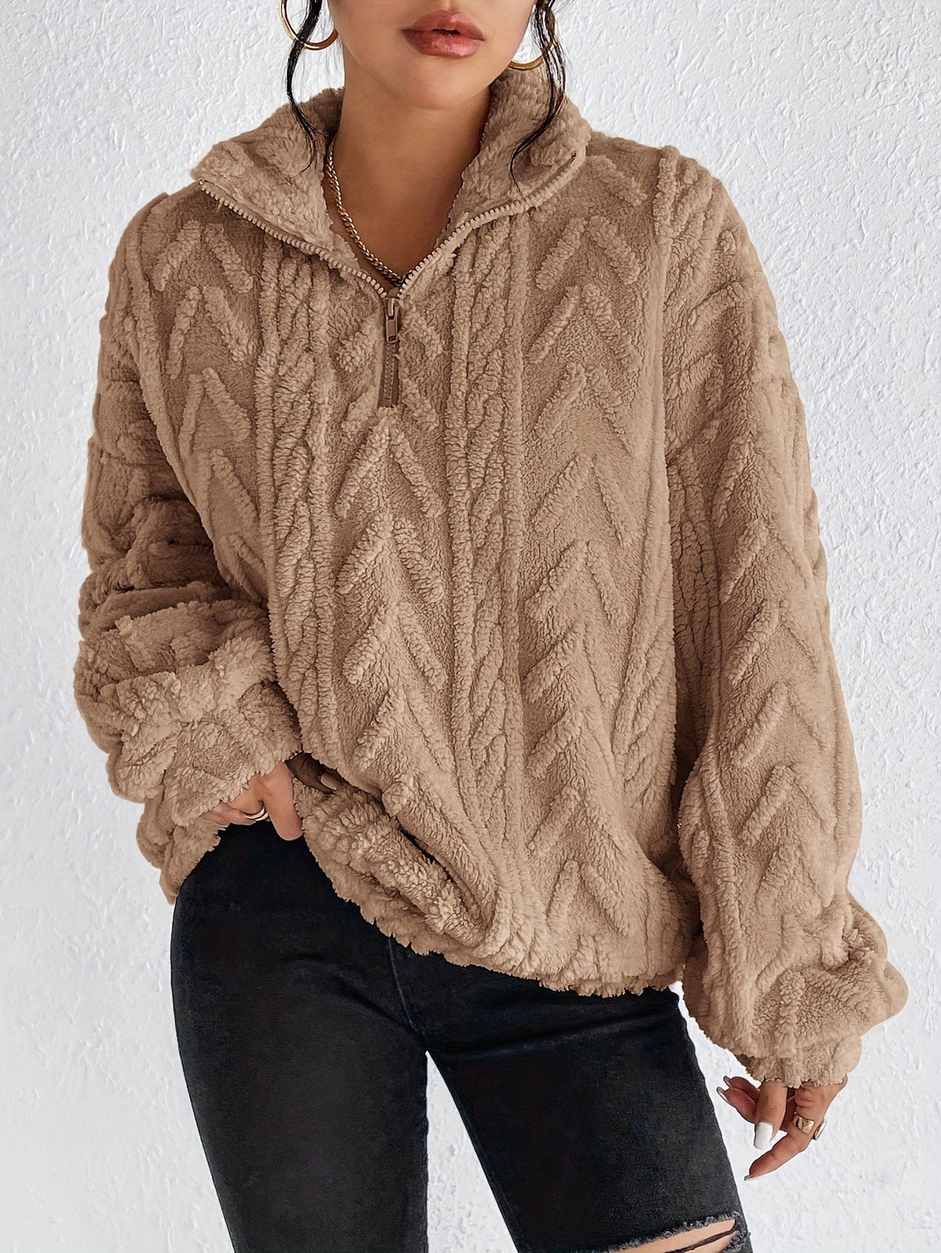 Women's Double-Sided Fleece Pullover Zip-Up Top
