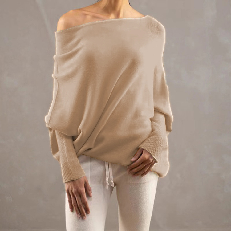 Women's Off-Shoulder Knit Pullover Sweater with Batwing Sleeves
