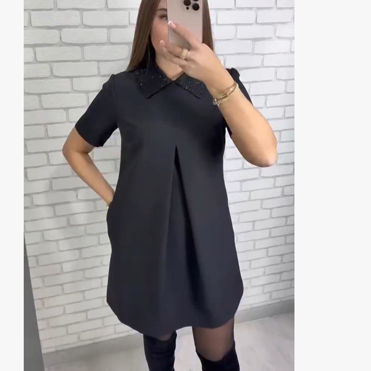 Women's Solid Color French Style Slim Fit Short Sleeve Dress