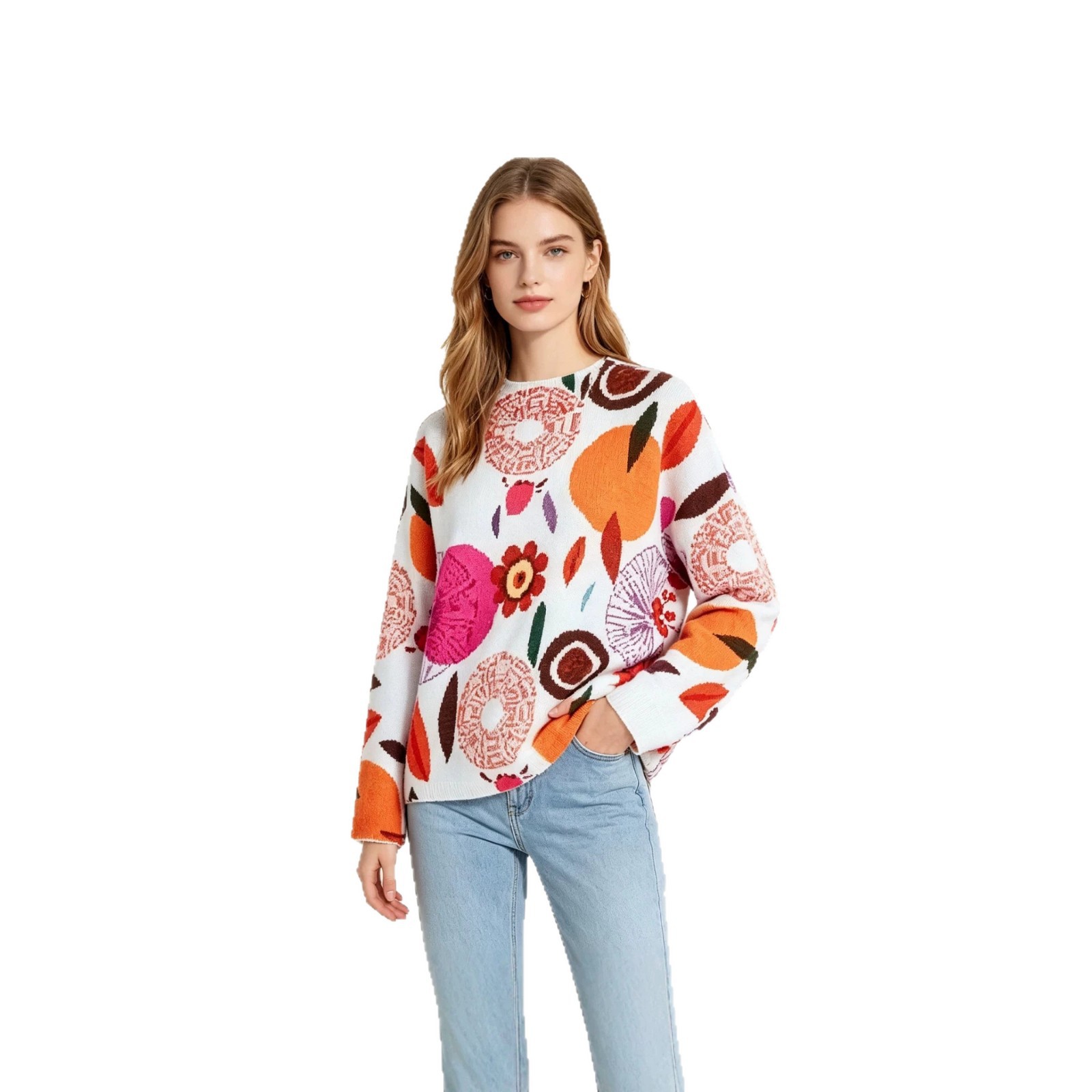 3D Print Christmas Sweater Women's Crewneck Long Sleeve Knit Pullover