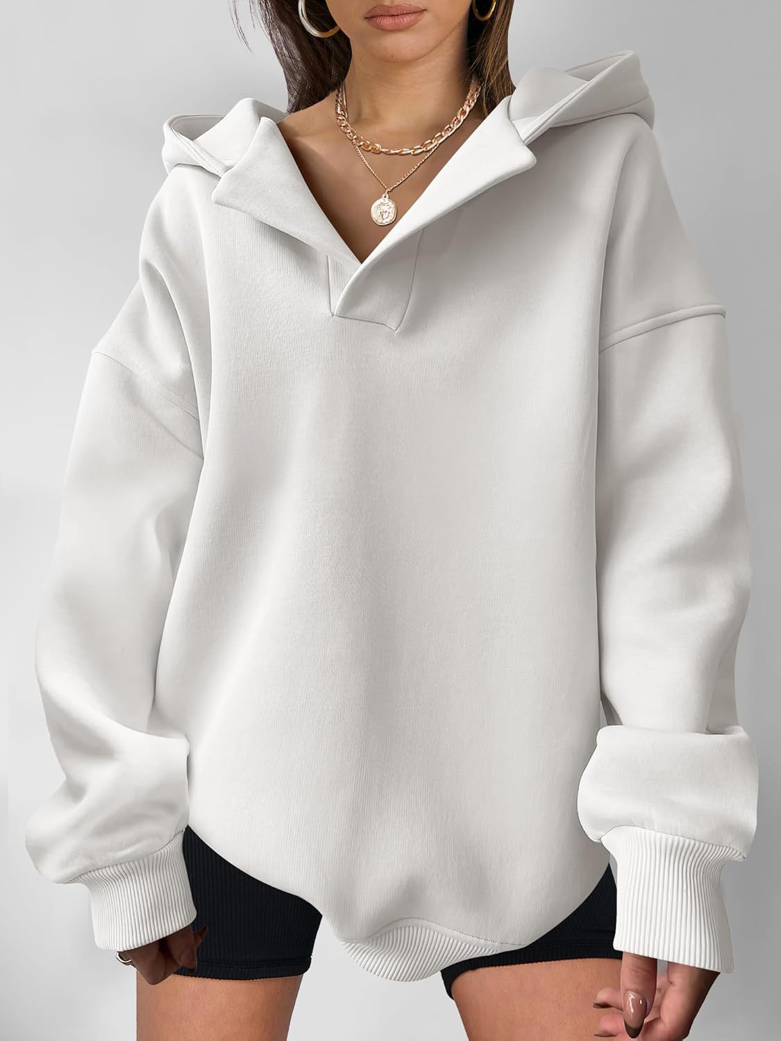 Women's Solid Color Long Sleeve Hooded Loose Sweatshirt
