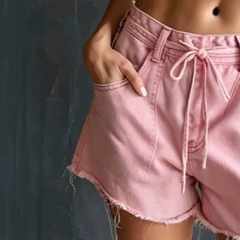 Women's Retro Pink Striped Sleeveless Top and Denim Shorts Set