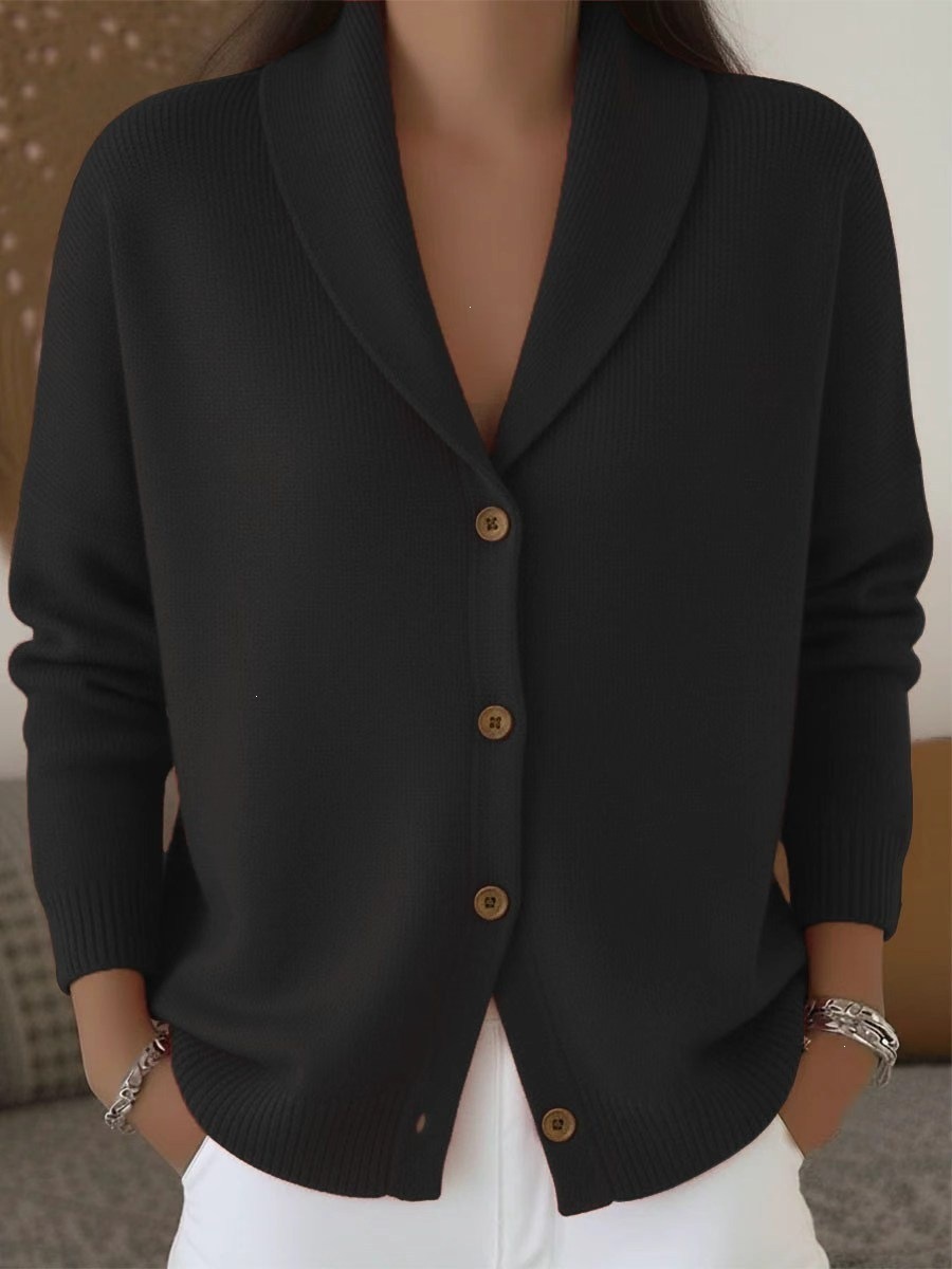 Women's Soft Knit Cardigan Loose Relaxed Fit Button-Up Solid Long Sleeve Sweater