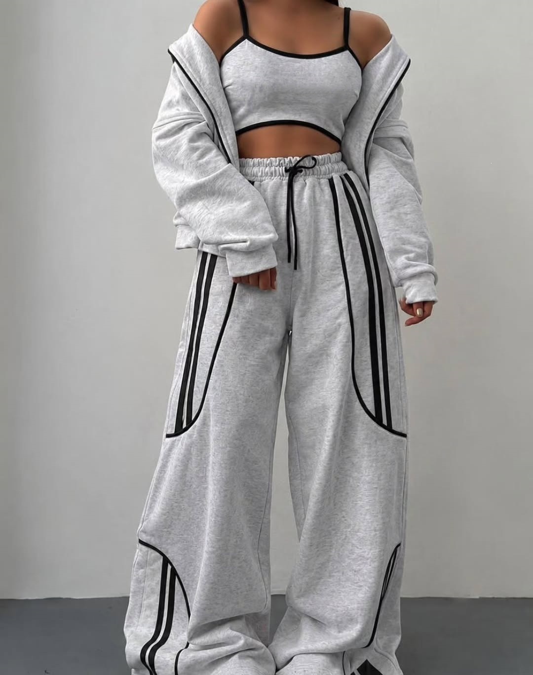 Retro Streetwear Striped Hooded Cardigan and Pants Two-Piece Set