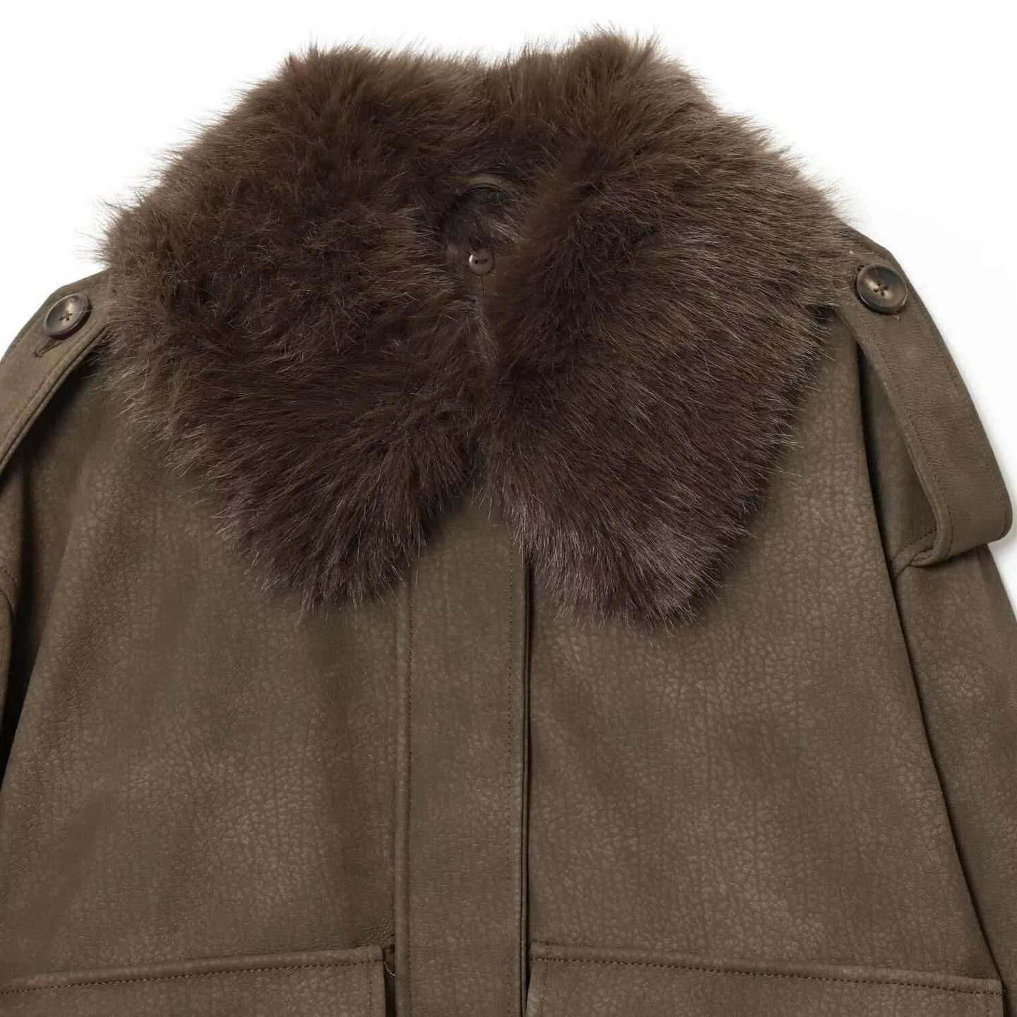 Women's Vintage Army Green Faux Fur Collar Jacket