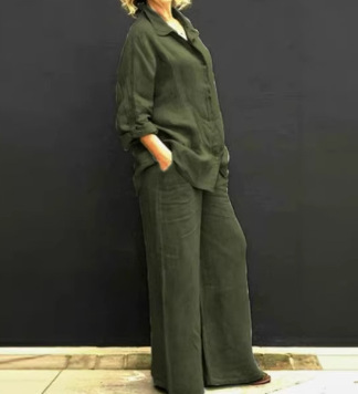 Women's Casual Long Sleeve Shirt and Pants Set