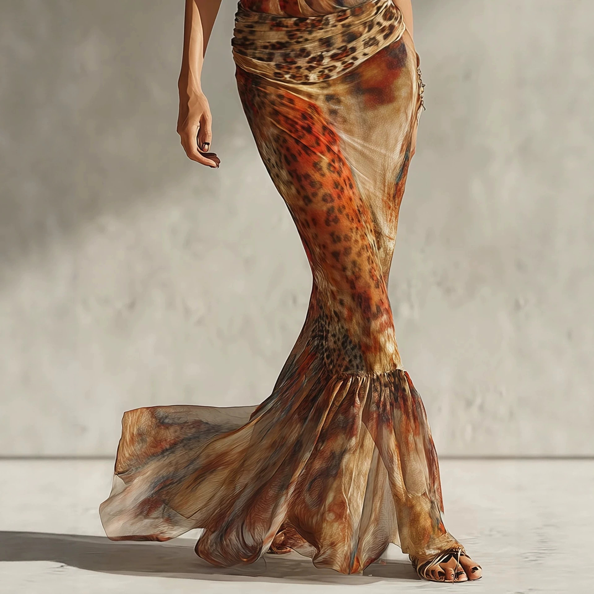 Women's Printed Halter Neck Sleeveless Mermaid Maxi Dress