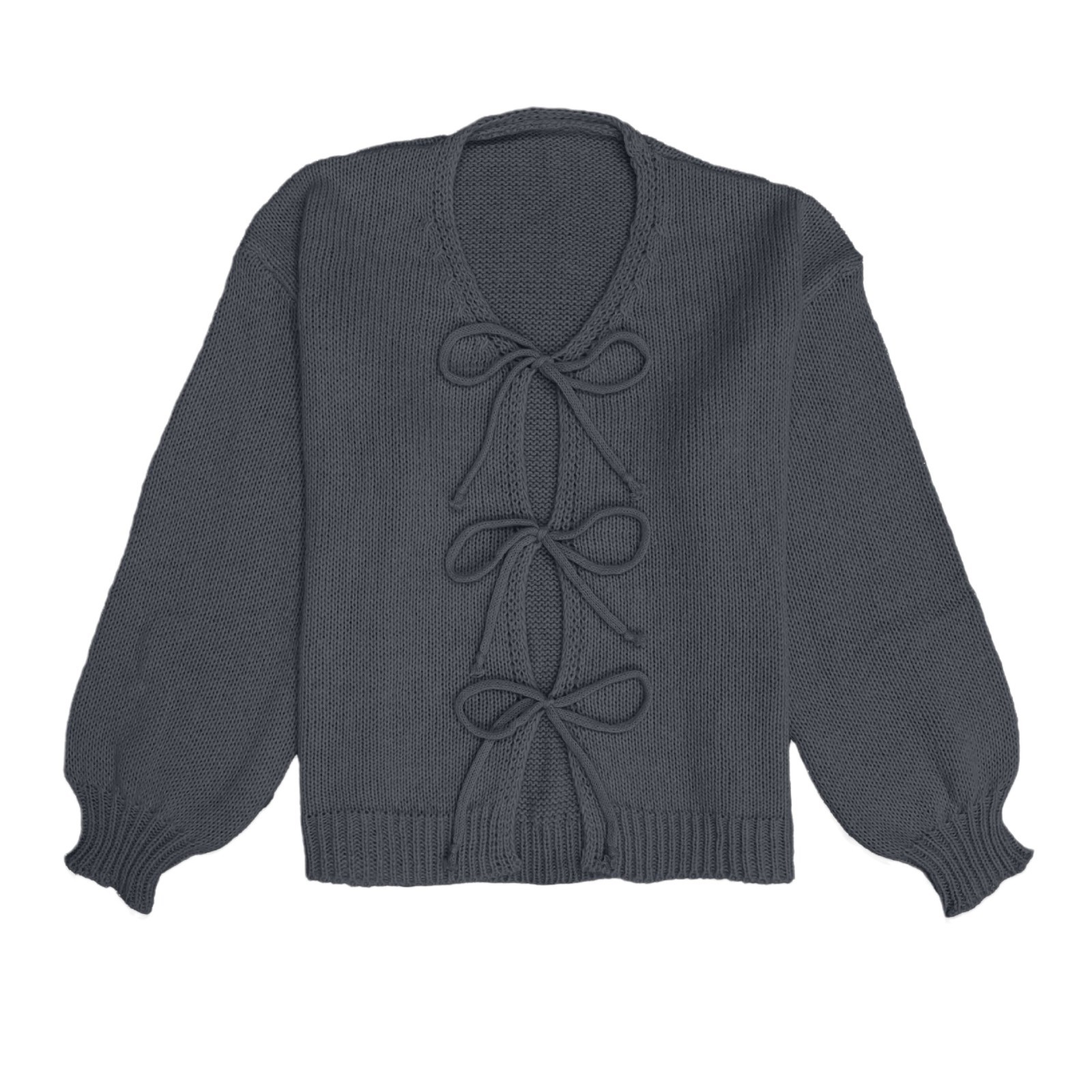 Crewneck Tie-Front Knit Cardigan Sweater