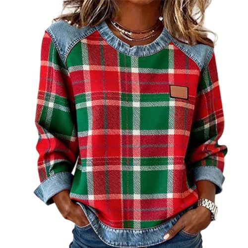 Women's Plaid Badge Print Casual Sweatshirt
