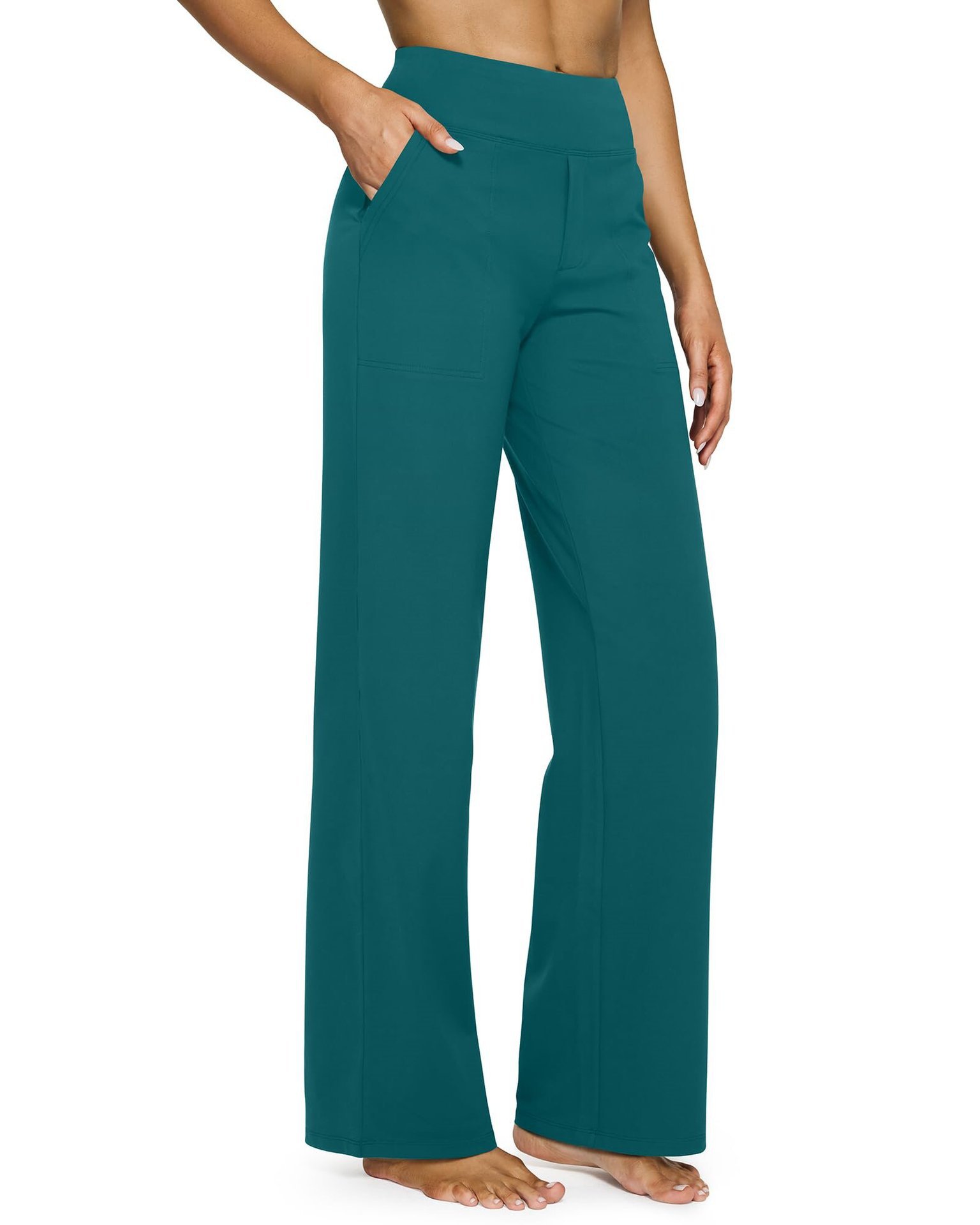 High-Waist Straight-Leg Yoga Pants with Pockets