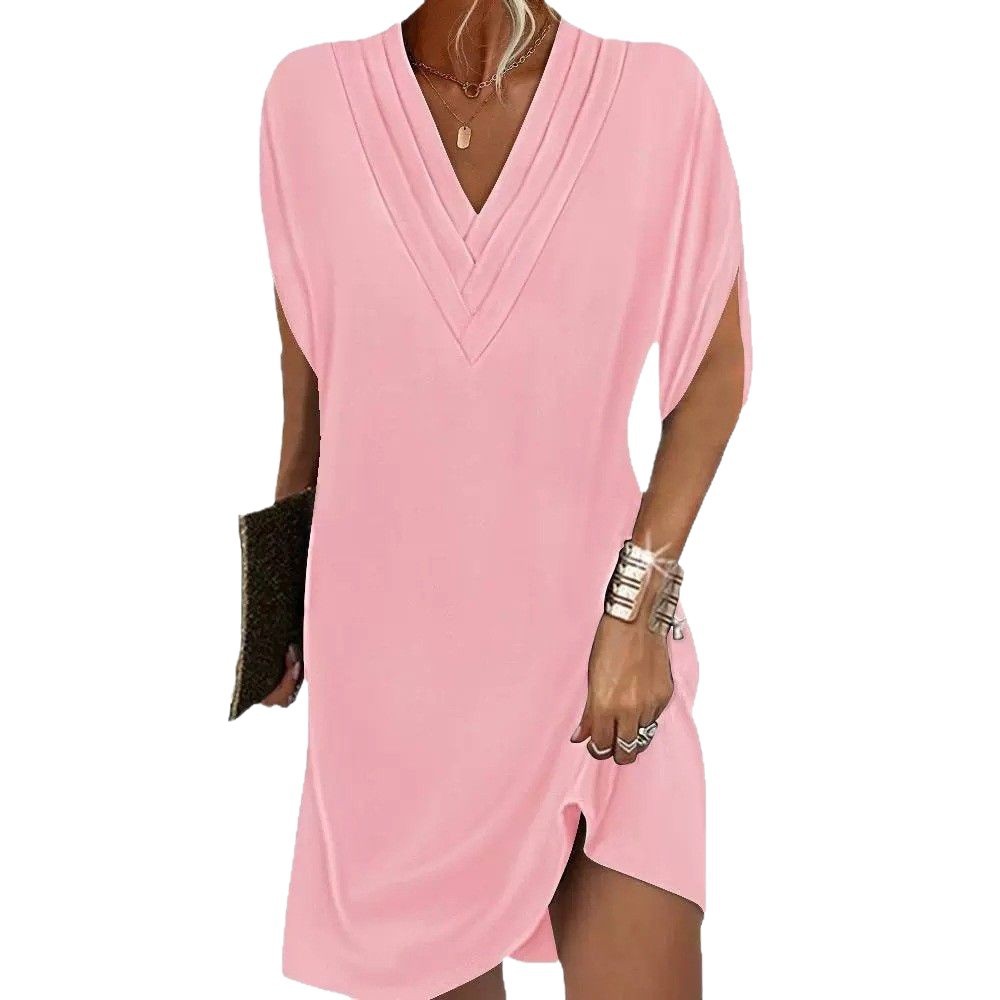 Women's V-Neck Pleated Batwing Sleeve Dress