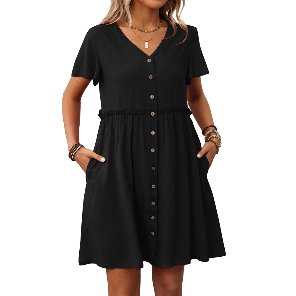 Women's Boho V-Neck Ruffle Short Sleeve Dress