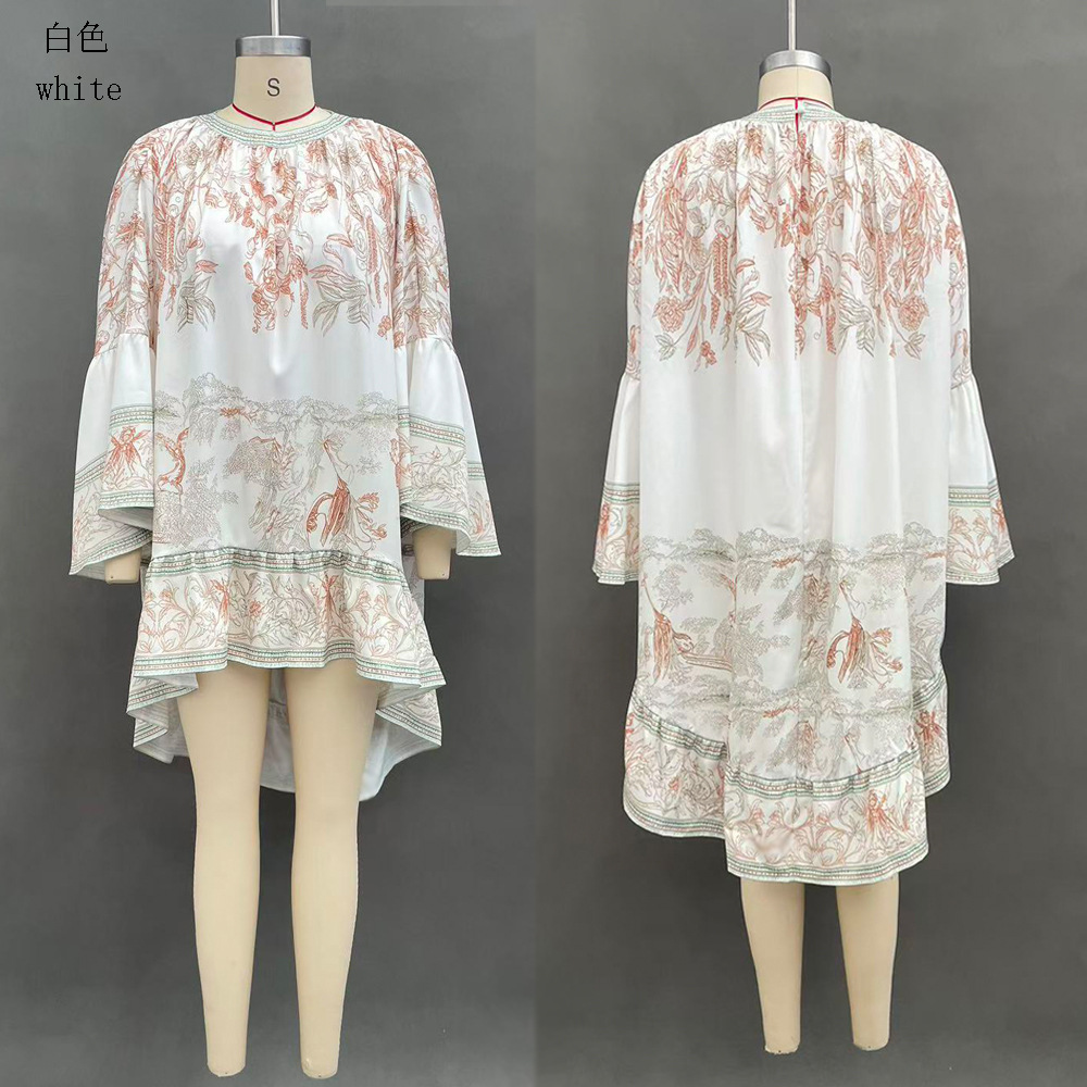 Women's Floral Ruffle Dress Boho Loose Flowy Short Vacation Dress