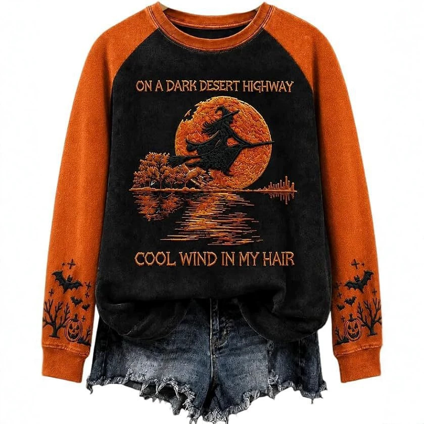 Women's Witch Broom Halloween Print Casual Sweatshirt