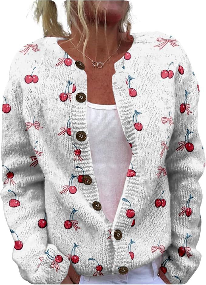 Women's Winter Graphic Print Faux Sweater Cardigan with Button Front