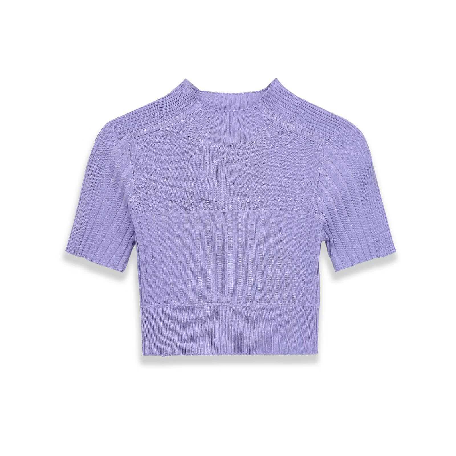 Women's Ribbed Knit Slim Fit Top Half Turtleneck Short Sleeve