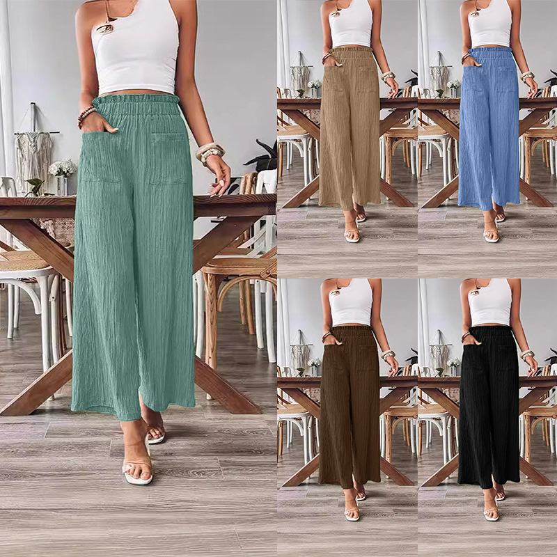 Women's Solid Color Wide-Leg Pants High Waist Loose Casual