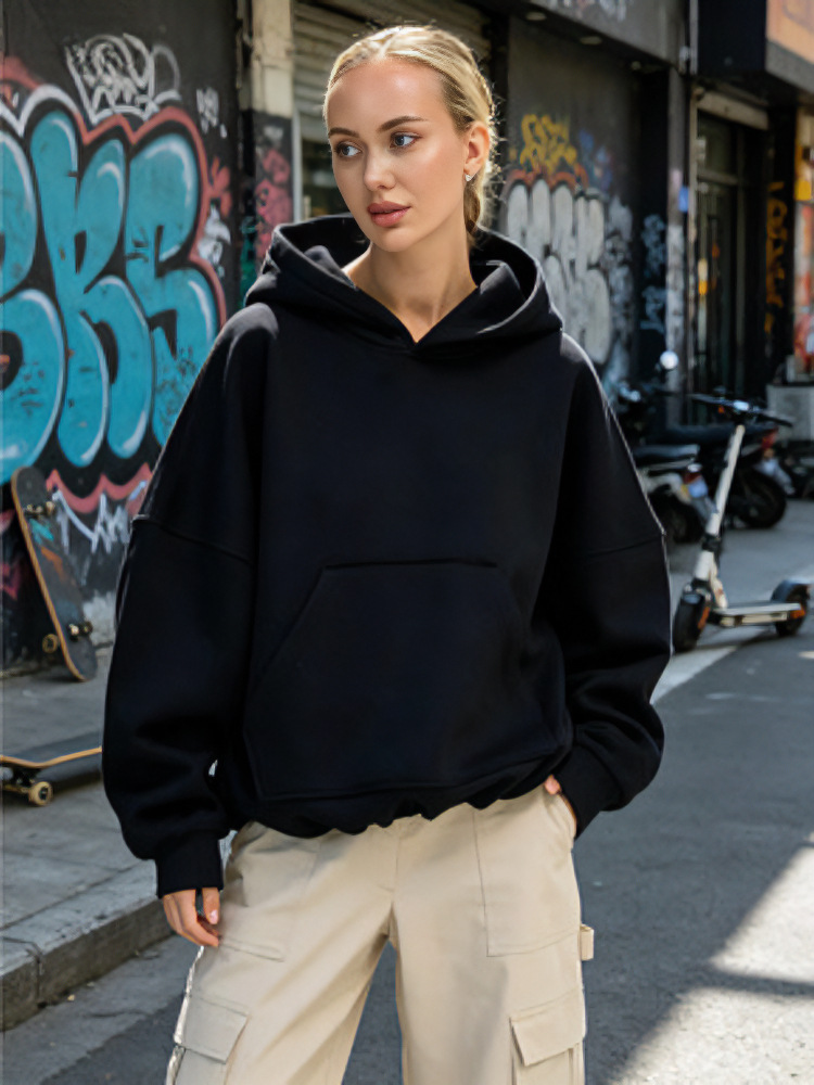 Women's Hooded Drawstring Waist Pullover Fleece Sweatshirt
