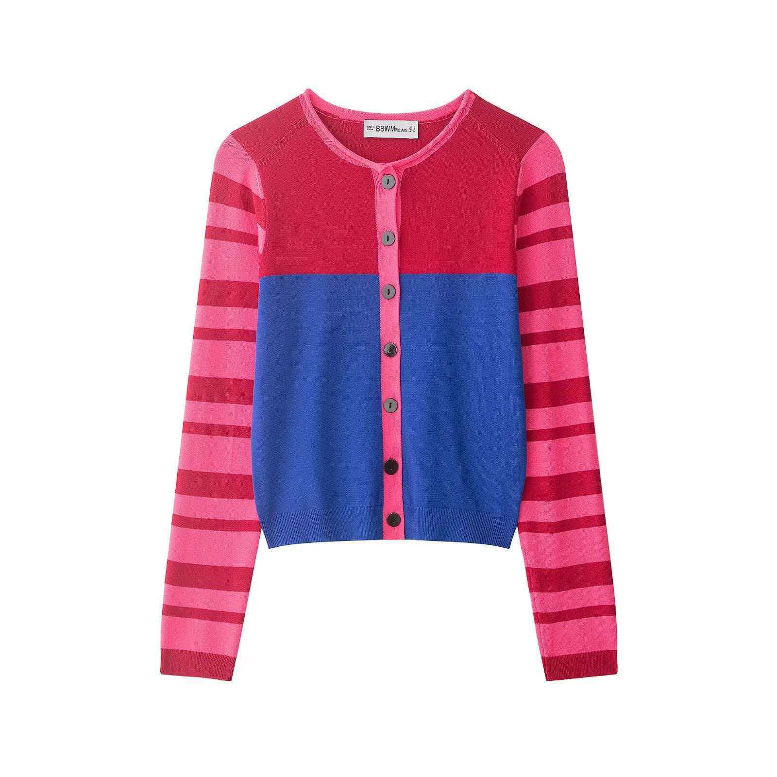 Women's Retro Color-Block Striped Knit Cardigan