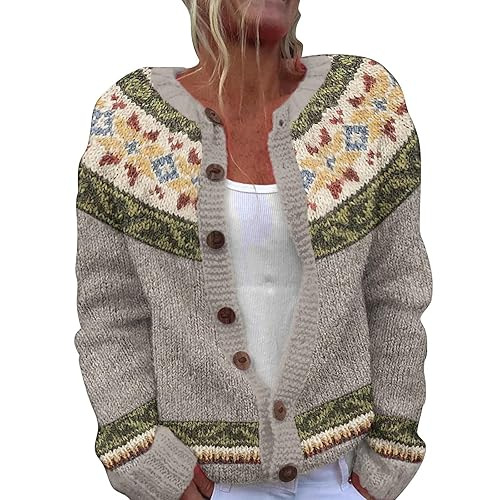 Women's Animal Boho Print Button Cardigan Sweater